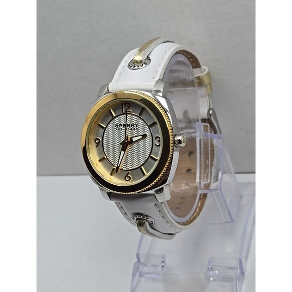 Sperry Top Sider Womens Quartz Watch Bezel White Leather Strap New Battery 5 Atm - Picture 2 of 11
